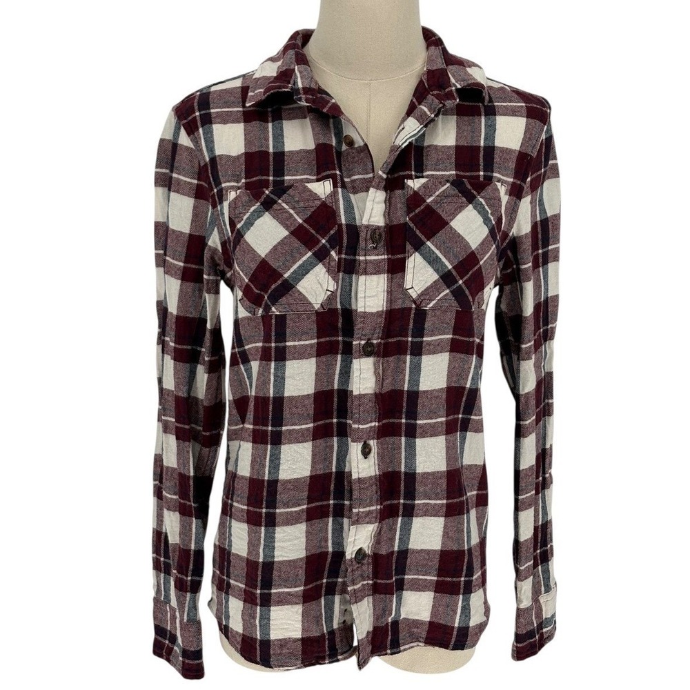Sonoma Goods For Life Flannel Shirt Burgundy White Plaid 100% Cotton Medium